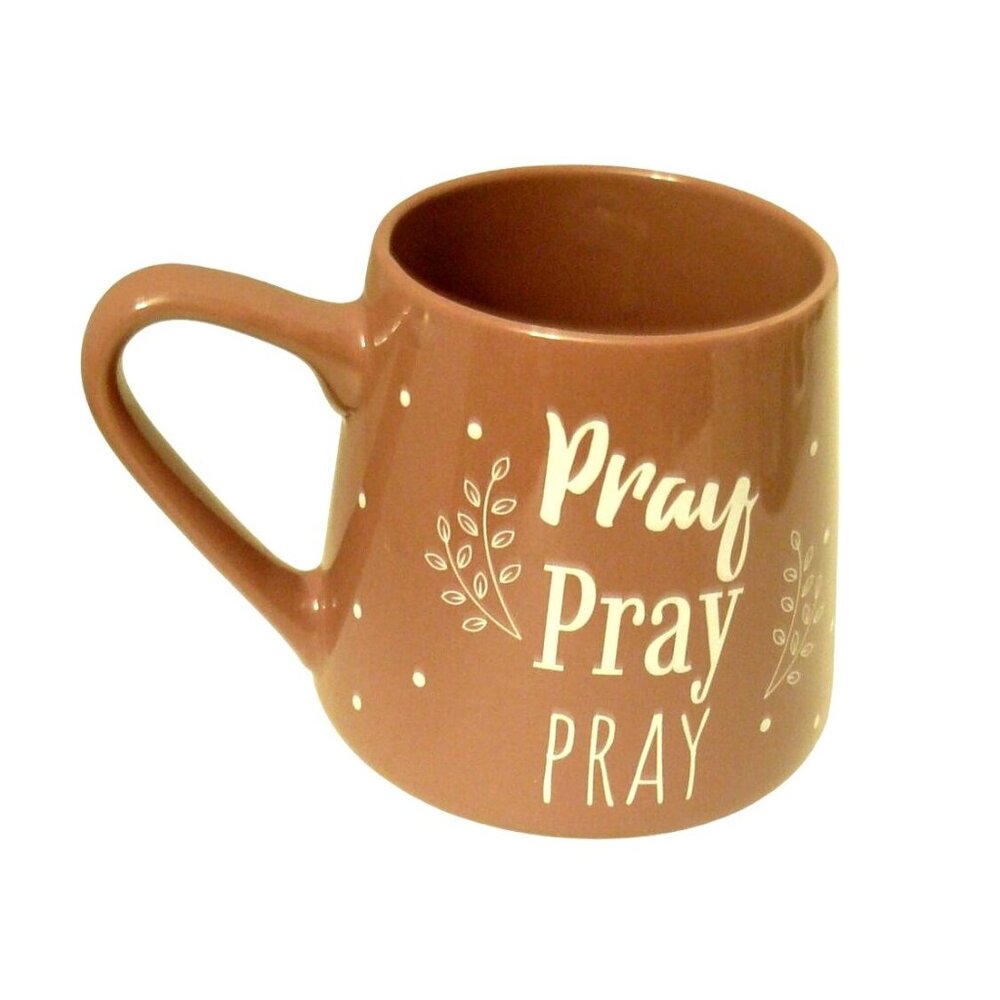 Pray Mauve Stoneware Coffee Tea Mug Thyme & Table 16 fl oz Inspirational Design
